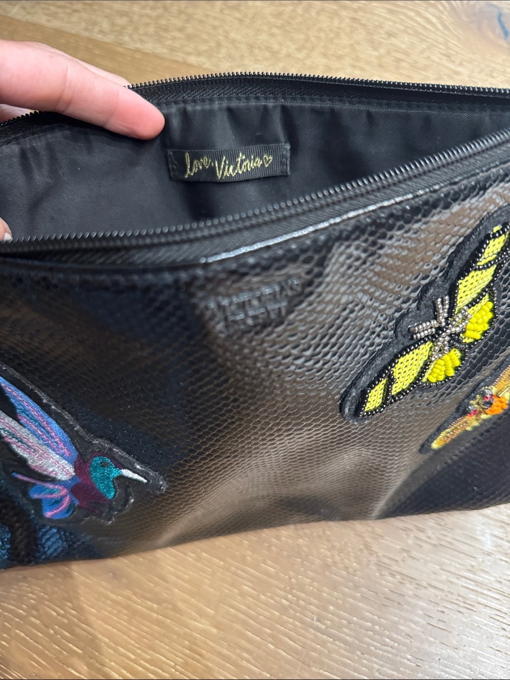 Victoria’s Secret Butterfly Embroidered Black Cosmetic Pouch Y2K - Picture 2 of 5